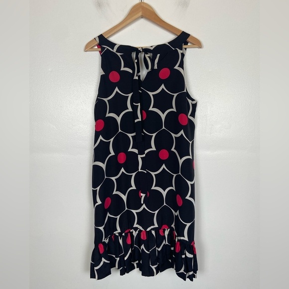 Becky & Max Silk Midi Dress Size 10 Black & Pink Printed Polka Dot Ruffle - Picture 6 of 12